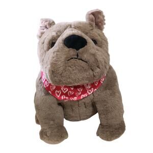 Vintage Big Bulldog Tan Plush Red Handkerchief Stuffed Animal Stuffie Buff Butch